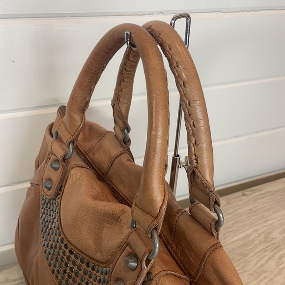 Liebeskind Berlin Esther Vintage Studded Satchel Tan Leather Vachetta Handbag - Picture 5 of 12